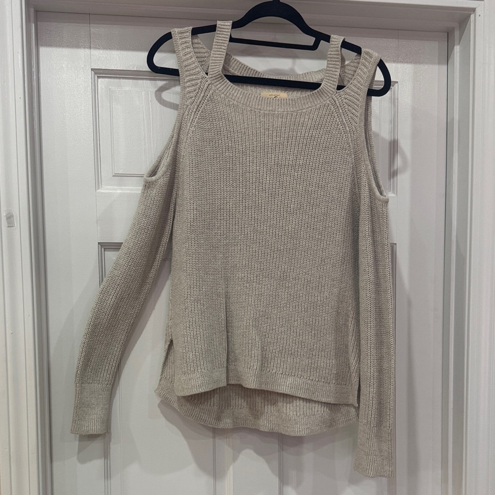 Hollister Women's Creamish Beige Cold Open Shoulder Sweater